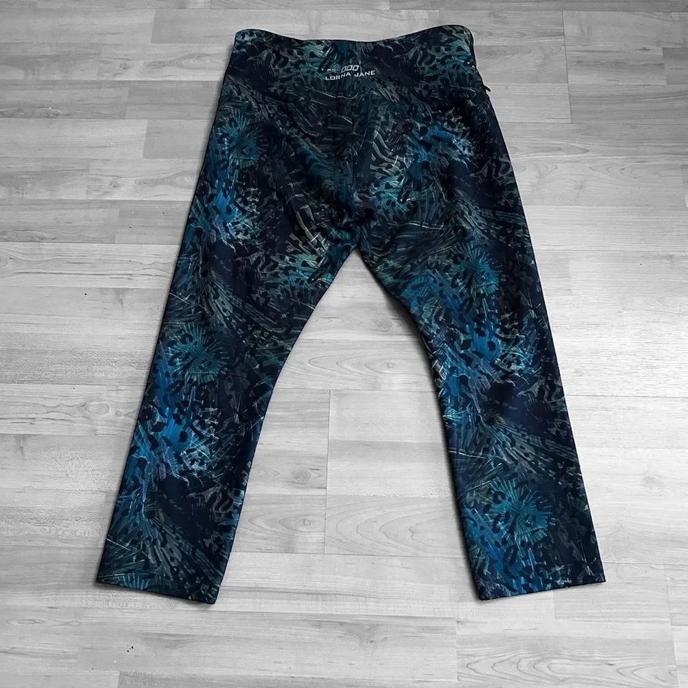 Lorna Jane Teal and Black Patterned Leggings Size Small